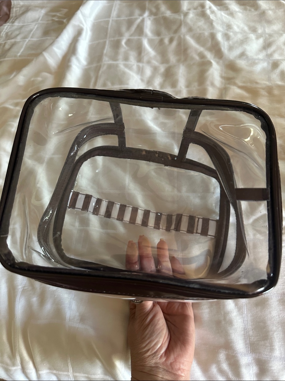 Henri Bendel Clear Cosmetic Train Case with Brown Trim + Brown Polka Dot Pouch - Picture 4 of 10